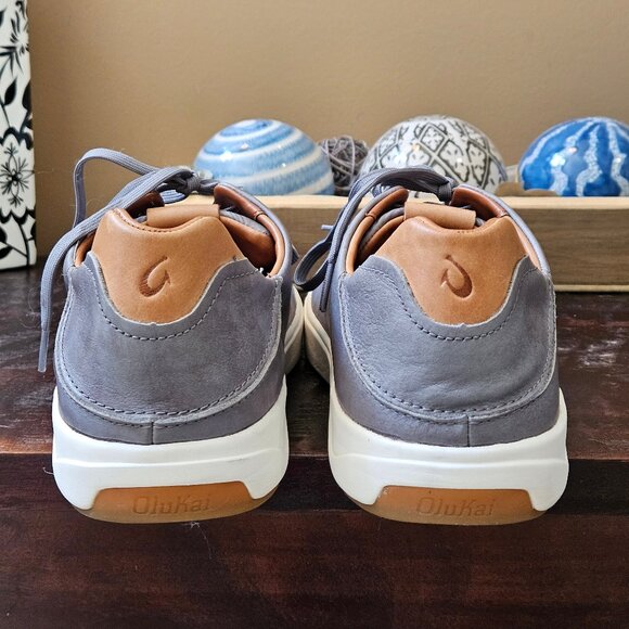 OluKai Men's Lae'Ahi Li 'Ili Leather Sneakers, Stone/Gray, Sz 12 - Picture 5 of 16